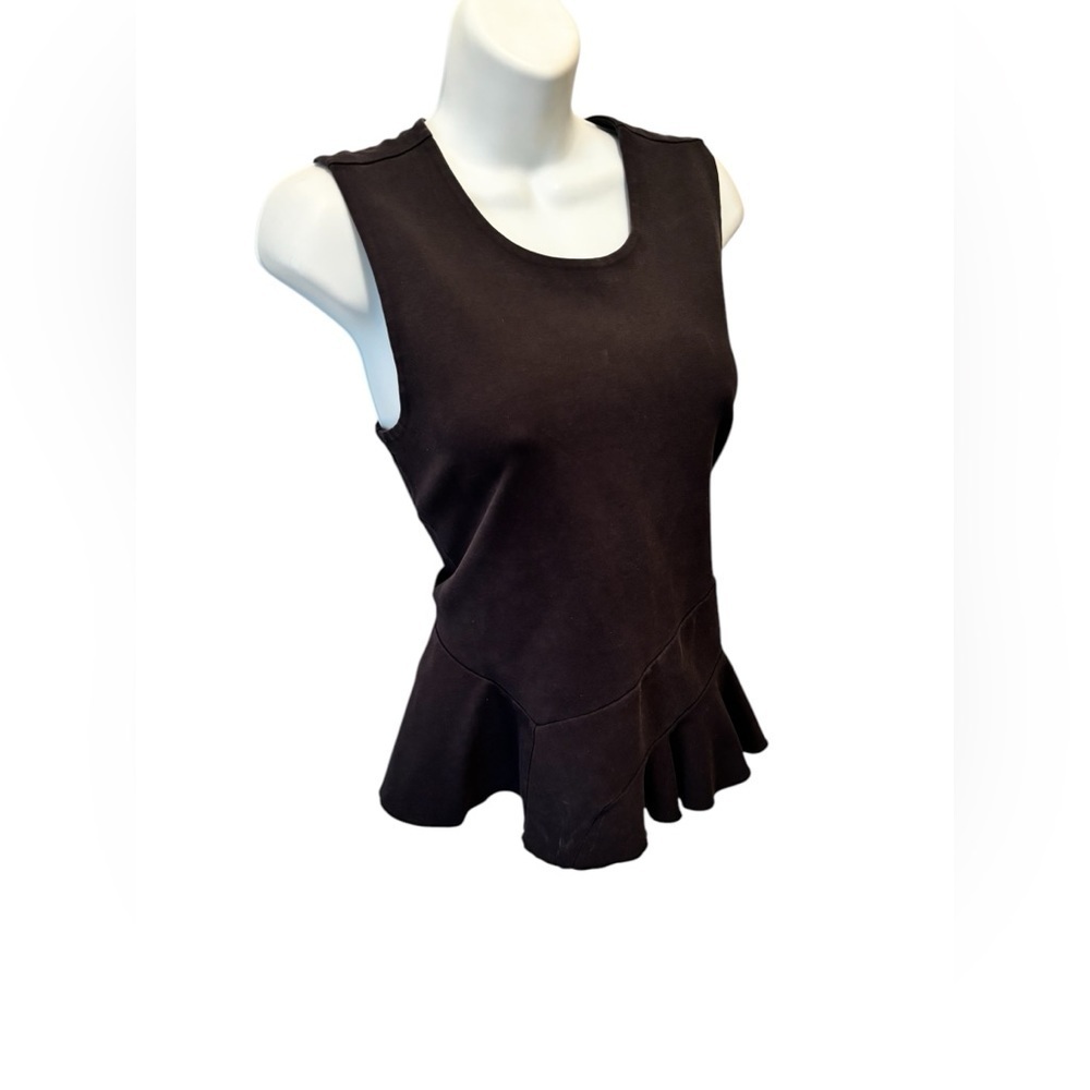 J.Crew Black Sleeveless Top Sz M Fitted Peplum Hem Business Career Stretch